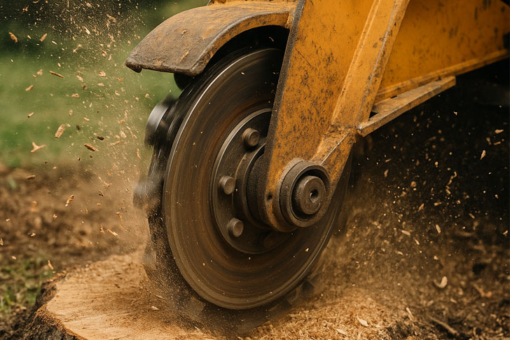 Stump grinding in progress